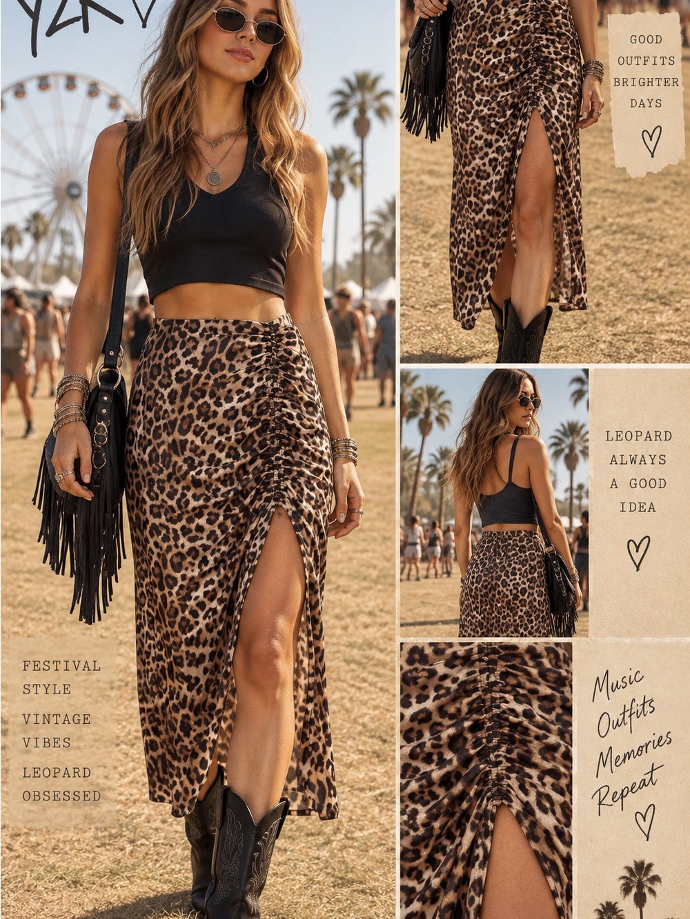 GUESS Leopard Animal Print Ruched Maxi Skirt Size M Y2K FESTIVAL MOB WIFE BOHO
